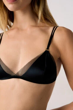 Triangle Sans Armatures En Soie Détails Tulle -Boutique De Mode Luxe 652771005 b