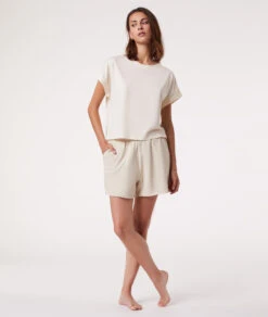 Short De Pyjama Uni En Coton Biologique -Boutique De Mode Luxe 653447156 6