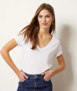 T-shirt Manches Courtes Col V 100% Coton -Boutique De Mode Luxe 653574901 c