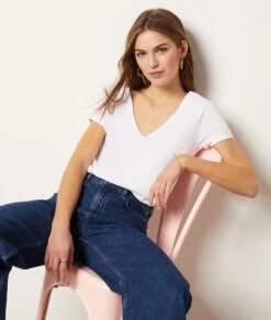 T-shirt Manches Courtes Col V 100% Coton