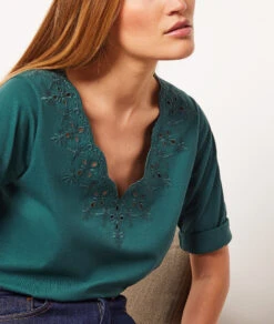 T-shirt Manches 3/4 Détails Broderie -Boutique De Mode Luxe 653791546 6