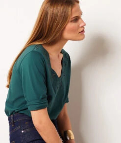 T-shirt Manches 3/4 Détails Broderie -Boutique De Mode Luxe 653791546 b