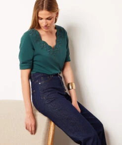 T-shirt Manches 3/4 Détails Broderie