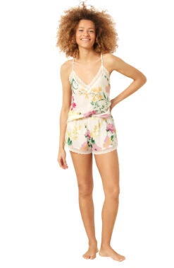 Short De Pyjama Fleuri Bords Dentelle