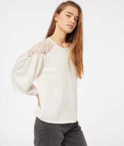 T-shirt Manches 3/4 Détails Dentelle -Boutique De Mode Luxe 653931480 c