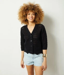 Cardigan En Maille Ajourée -Boutique De Mode Luxe 653964005 c