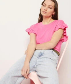 T-shirt Manches Courtes à Volants