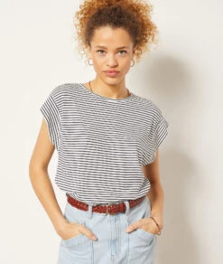 T-shirt à Rayures En Lin Mélangé -Boutique De Mode Luxe 653989180 c