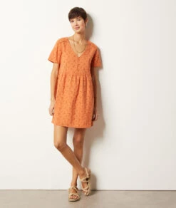 Robe Courte à Broderies 100% Coton