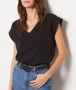 T-shirt Col V 100% Coton Biologique -Boutique De Mode Luxe 654000605 b