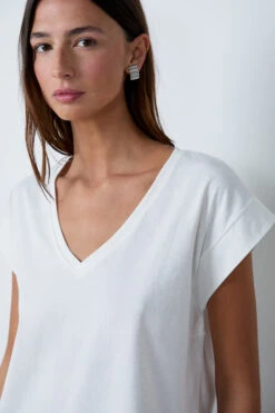 T-shirt Col V 100% Coton Biologique -Boutique De Mode Luxe 654000680 b