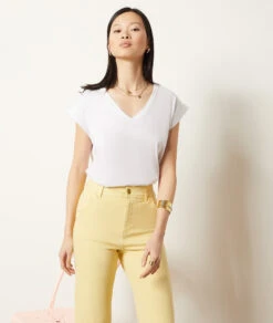 T-shirt Col V 100% Coton Biologique -Boutique De Mode Luxe 654000680 c