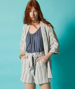 Short à Rayures En Coton Mélangé