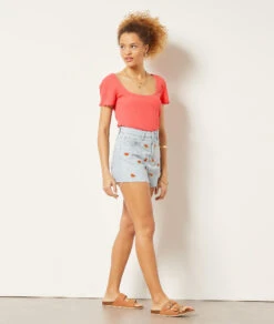 Short En Jean Détails Broderies, 100% Coton -Boutique De Mode Luxe 654032221 6