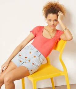 Short En Jean Détails Broderies, 100% Coton -Boutique De Mode Luxe 654032221 c