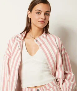 Veste En Jean à Rayures 100% Coton -Boutique De Mode Luxe 654035462 b