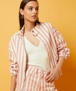 Veste En Jean à Rayures 100% Coton